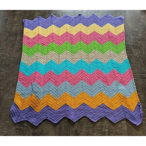 Chevron Ripple Stripe Baby Blanket Crochet Handmade Nursery Infant Shower 44x48